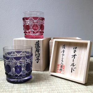 【日本工藝堂】 薩摩切子 日式杯 玻璃杯 洋酒杯 酒杯 威士忌杯 啤酒杯 啤酒杯 紫色 SK-SA-38