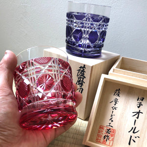 【日本工藝堂】 薩摩切子 日式杯 玻璃杯 洋酒杯 酒杯 威士忌杯 啤酒杯 啤酒杯 紅色 SK-SA-37