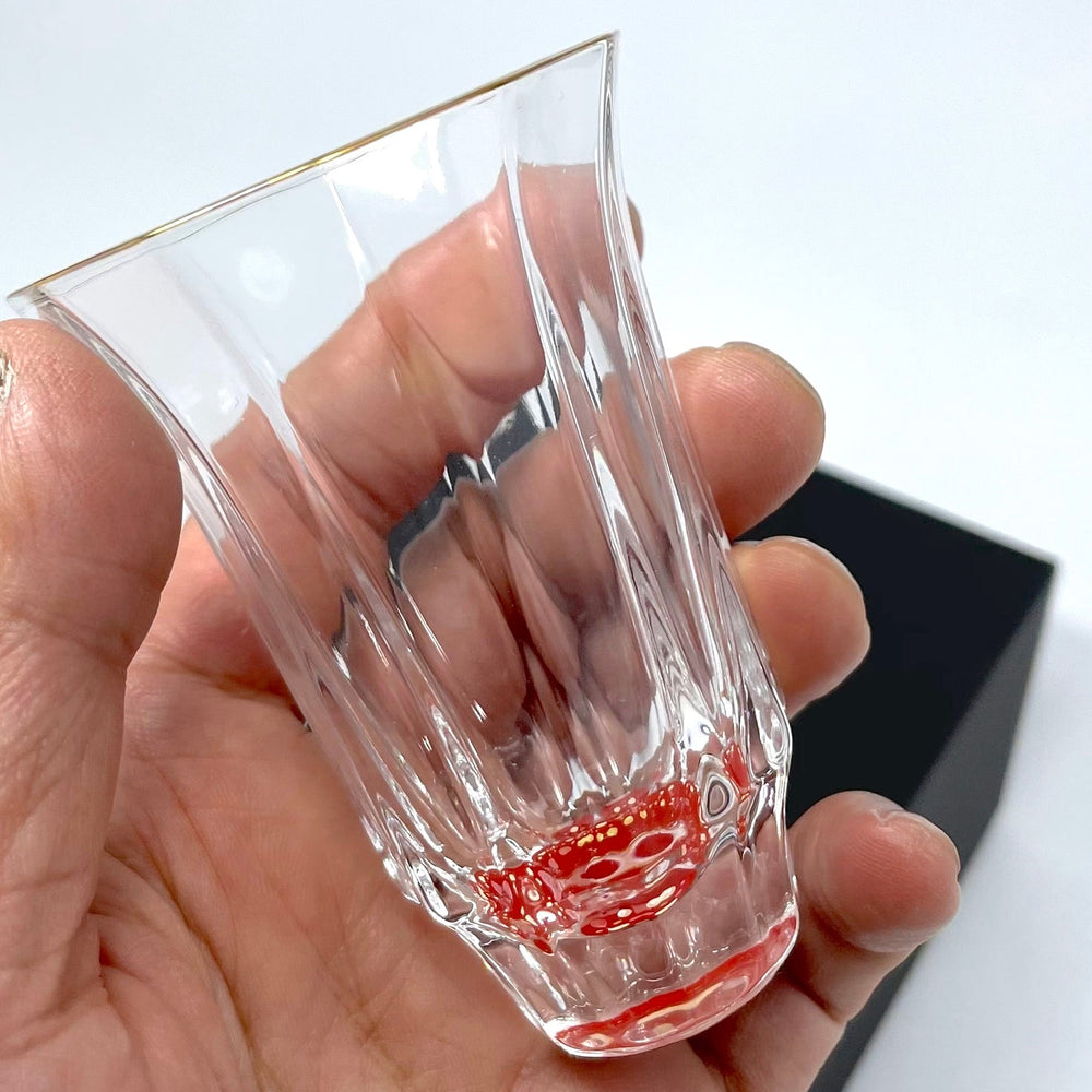 【日本工藝堂】 玻璃杯 圓點朱漆器