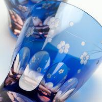 【日本工藝堂】 江戶切子 日式杯 玻璃杯 洋酒杯 酒杯 威士忌杯 啤酒杯 櫻花圖案 迷你 淡藍色+粉紅色 Mitsuwa Glass TT-MT-15
